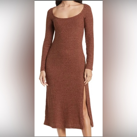 Astr Dresses & Skirts - ASTR Brown Long Sleeve MIDI Dress Size XL (14-16) NWT
